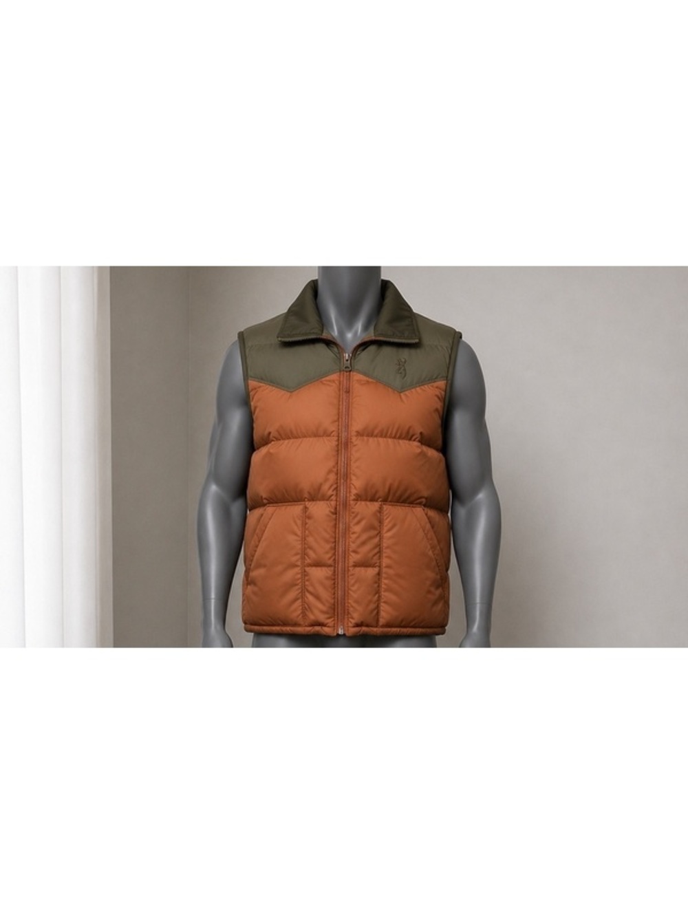 Browning Goose Down Puffer Vest Men’s Large USA Brown Olive Full Zip Hunting